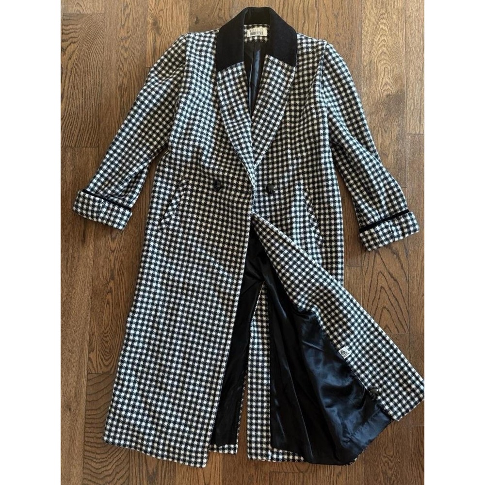 Leslie Fay Houndstooth 100% Wool Maxi Coat M/L